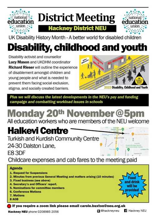 Disability, childhood and youth.
Disability activists Lucy Mason and Richard Rieser will talk about the experience of disablement amongst children and young people and what is needed to prevent disabled children and young people facing social exclusion, stigma and socially created barriers.